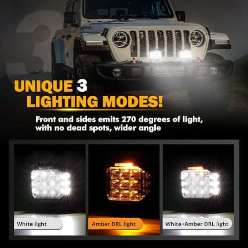 Image of Auxbeam 5 inch 168W Round LED Offroad Light Pod with Amber DRL, V-MAX Series 16440LM Side Shooter LED Offroad with 270 Beam & Amber Covers, Auxiliary Driving Light for Truck ATV Jeep Ford