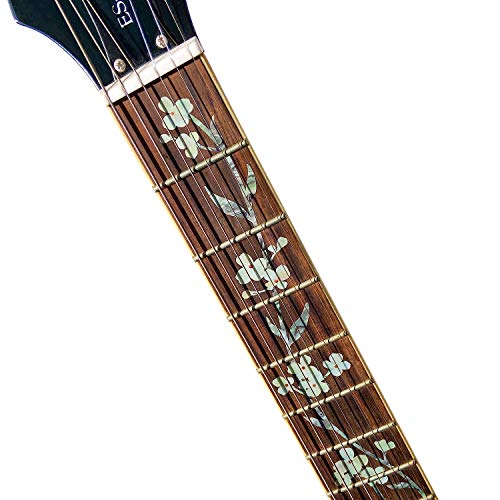 Image of Inlay Sticker Fret Markers for Guitars - Tree of Life w /Hummingbird, FT-055TL-HM | Full-length vines, leaves, and white blossoms frame a hummingbird at the 12th fret for a decorative pearl-style inlay look.
