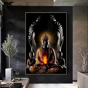 JACBON God Boeddha muurkunst prints boeddha standbeeld canvas schilderij boeddhisme muur foto voor woonkamer religieuze poster wanddecoratie 70 x 100 cm (28 x 39 inch InternalFrame