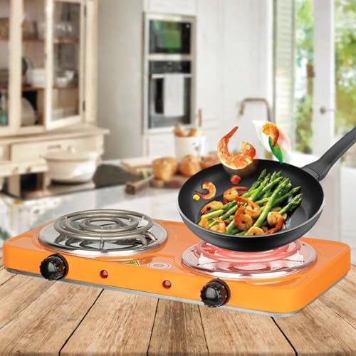 Plaques de cuisson électriques à double brûleur pour comptoir, 2 brûleurs, en acier inoxydable, 2 000 W, appareils électriques, brûleur spiralé – Image 6