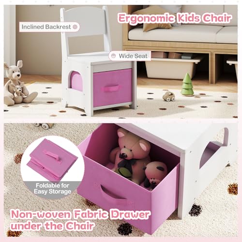 Image of HONEY JOY Kids Vanity with Lights and Open Bookshelf, Cloud Princess Makeup Dressing Desk, Drawers, Wooden Pretend Play Toddler Vanity Table & Chair Set with Lighted Mirror for Little Girls (White)