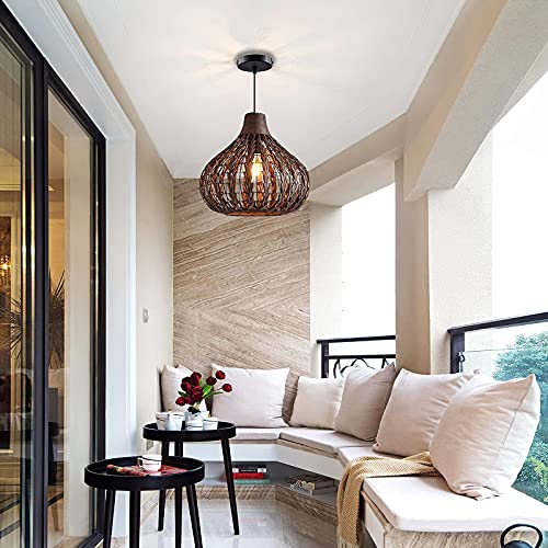 Bamboo Pendant Light Boho Light Fixture Basket Rattan Pendant Lights Chandelier Wicker Lamp Shades Japanese Pendant Lighting for Living Room Bedroom Restaurant Cafe Teahouse DiningRoom 2PCS - Image 5