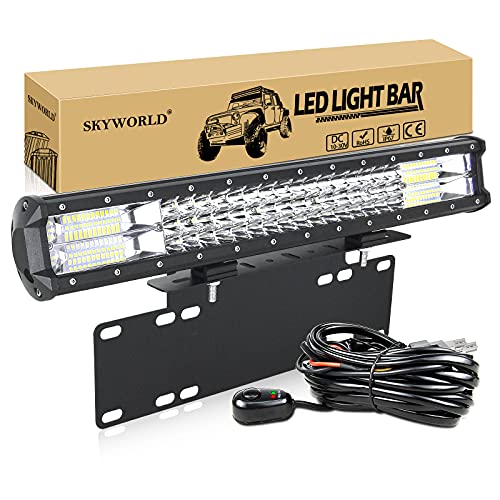 SKYWORLD LED Light Bar, 20 inch 288W Triple Row Spot Flood Combo Beam Driving Off Road Lights with License Plate Mounting Bracket Wiring Harness Kit for Truck Car ATV SUV 4x4 Boat Work Lamp 12V 24V