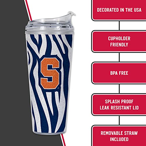 Image of Rico Industries NCAA Glitter 24oz Acrylic Glitter Tumbler with Hinged Lid, Officially Licensed Double Wall Tumbler with Straw