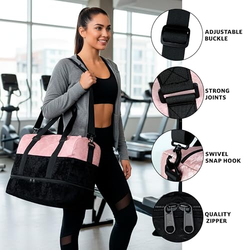 Image of Storite Polyester 43cm Travel Duffle Bag for Woman,Lightweight Water-Resistant Weekender with Carry Straps Large-Capacity Luggage Gym Bag for Men & Women (Pink, 43 x 23 x 34 cm)