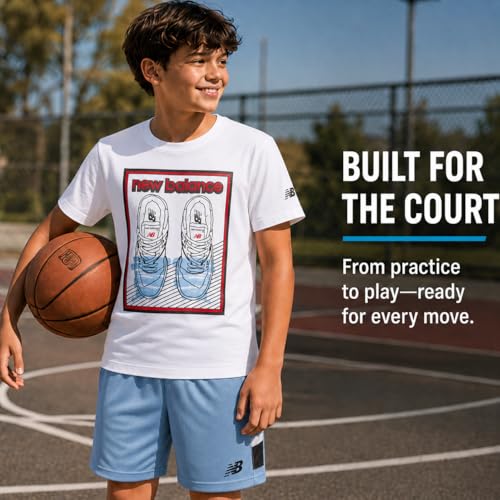 Image of New Balance Boys Athletic Shorts Set - 2 Piece Cotton Blend Jersey Shirt and Active Basketball Shorts for Boys