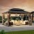 Modern Shade The Horizon Hardtop Gazebo 12' x 16' with 4 LED Lights & Galvanized Steel Double Roof, Permanent Outdoor Gazebo with Decor Hooks, Mosquito Netting, Durable All-Weather, Wood-Looking