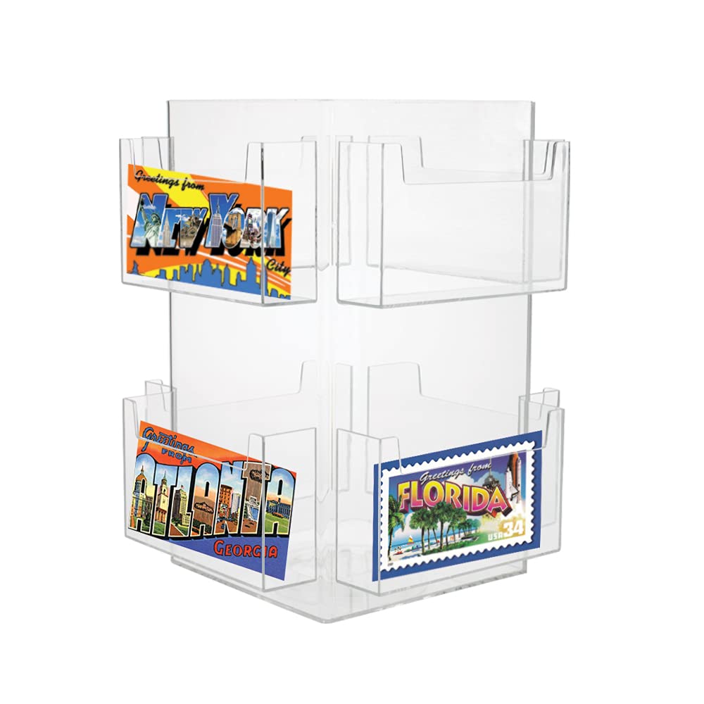 SOURCE ONE Clear Acrylic 8-Pocket Postcard Rotating Display, 6" x 4"