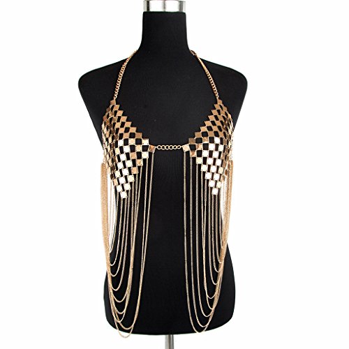 Homyl Sutiã feminino sexy frente única frente única Corrente de corpo Corrente prateada Praia Borla