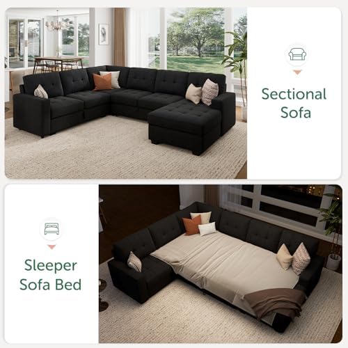 HONBAY Sectional Sleeper Sofa with Pull Out Bed, Sleeper Sectional Couch for Living Room, Sofa Bed with Storage Chaise - Thumbnail 5