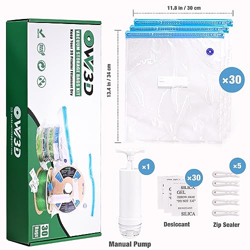 Image of OVV3D Filament Storage Bags Kit 66pcs, 3D Printer Filament Storage 30 Bags Vacuum Sealed Kit with 30pcs Desiccant, Hand Pump, Perfect for 3D Filament Storage or Using After Filament Dryer Box