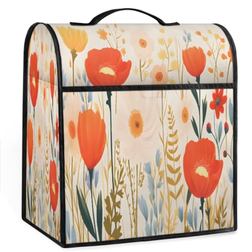 Coffee Maker Cover Cute Poppy Flower Kitchen Appliance Covers Small Appliance Covers Blender Cover Juicer Cover Dust Covers for Kitchen Appliances with Top Handle and Pockets,Washable,B575