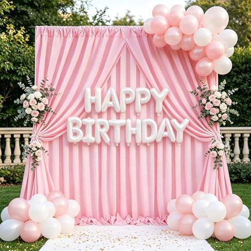 Image of Pink Backdrop Curtains 4 Panels 5ft x 10ft Polyester Photography Backdrop Drapes for Baby Shower Party Wedding Stage Decorations