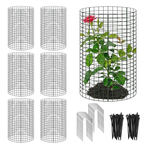 YEXEXINM 18 Pcs 24'' x 12'' Large Wire Plant Protector from Animals, 6 Pack Metal Plant Cage Chicken Wire Cloche with Ground Stakes and Nylon Tie to Keep Animals Out, Garden Protection Bunny Barricade