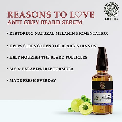 Image of Buddha Natural Grey Beard Serum Oil (25 ml) - Supports Restore Natural Black Beard Color & Reduces Greys | 100% Natural Formula for All Beard Types