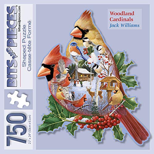 Bits and Pieces - 750 Piece Shaped Jigsaw Puzzles for Adults - Woodland Cardinals - 750 pc Bird Jigsaw by Artist Jack Williams