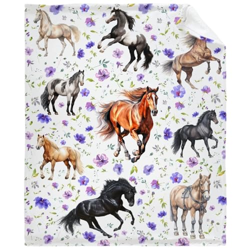 Horse Flower Blanket - Cozy Soft Flannel Lightweight and Warm for Room, Bed, Camping - 60