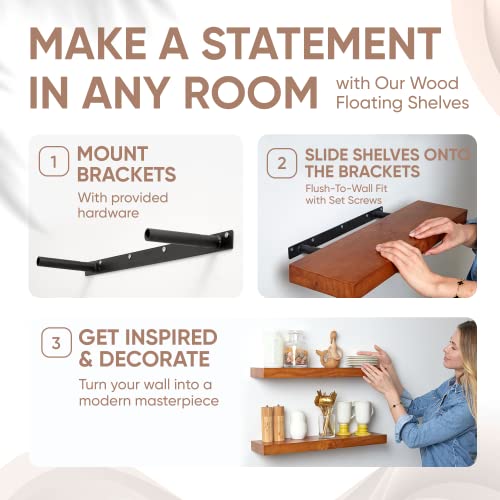 image for Homeforia Oak Floating Shelves 30 inch Long, High End Solid Real Wood 