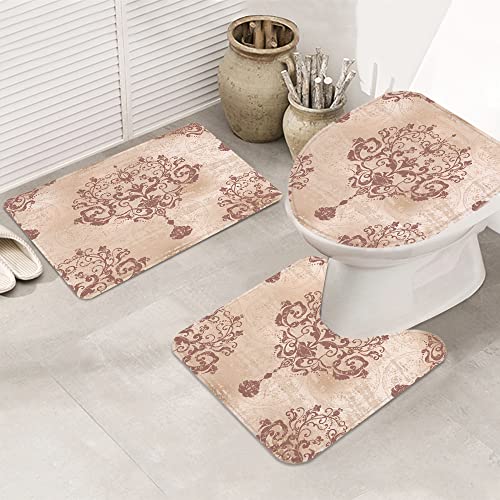 URSOPET Badezimmer Set, rutschfeste Badematte und WC-Vorleger-Set, Silberne Rokoko-Damast-Blumenmuster-viktorianische… – Bild 4