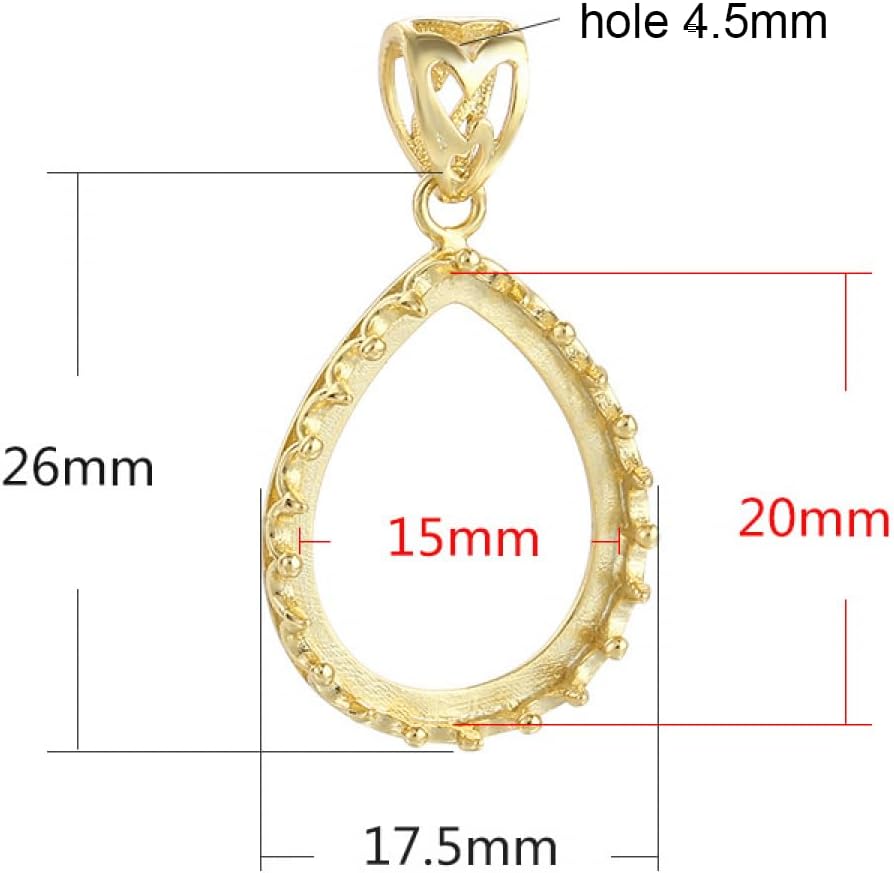 925 Sterling Silver Teardrop Bezel Pendant Blanks for 15X20mm Cabochon Settings Pendant Charms for Women DIY Jewelry Making