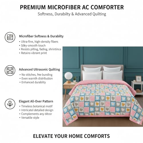 Image of IVAZA Luxury Ultrasonic Punch AC Comforter Blanket - Quilted Microfiber Floral Pattern, Lightweight Breathable All‑Season Blanket for Bedroom, Travel (Singled Bed,228x152 CM) (Pink Blue