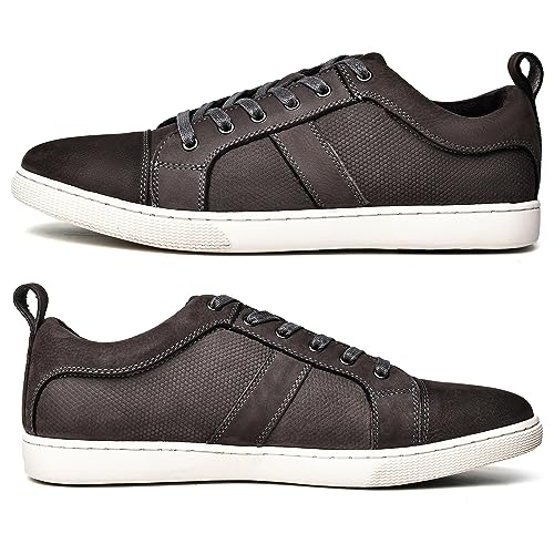 Men's Casual Leather Sneakers Fashion Oxford Sneaker Shoes Embossed Nubuck Grey Leather Upper Comfortable Daily Walking Shoe for Men Size 72
