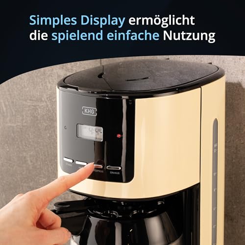 KHG Kaffeemaschine TKA-182 (CE) aus Metall/Kunststoff in creme/schwarz/silber, Kapazität für 12 Tassen, mit Edelstahl-Thermo-Kanne 1,5 Liter, Permanentfilter, Abschaltautomatik, LCD-Display – Bild 5