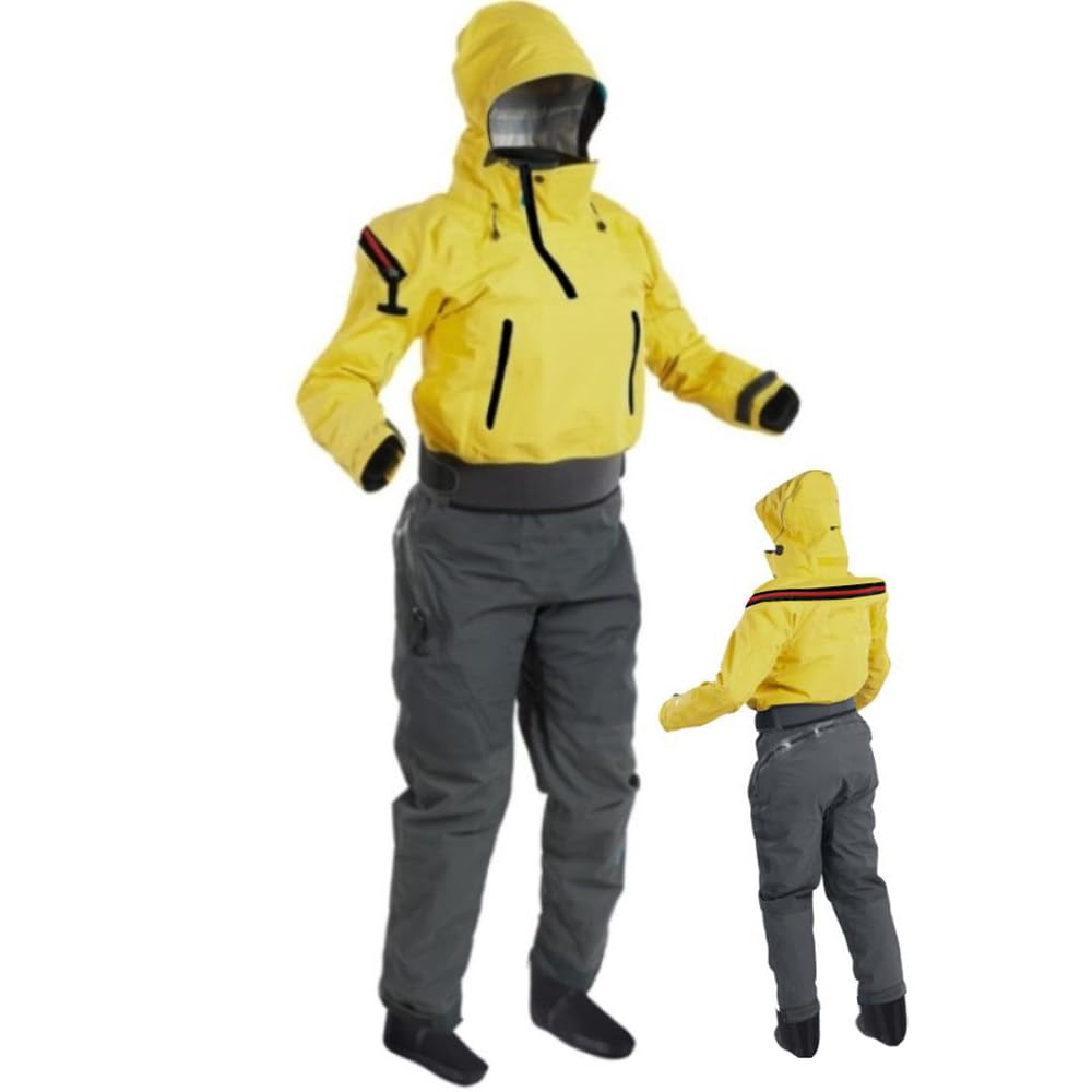 Kajak-Trockenanzug Für Damen, 3-Lagiger Neoprenanzug Aus Stoff, Verstellbare Taille, Wasserdicht/Atmungsaktiv, Für Wassersport-Schlauchboot, Segeln, Kajakfahren, Paddleboard,yellow-M