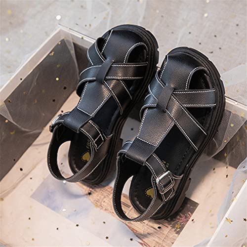 Girls Wedding Party Sandals Open Toe Princess Flat Sandals Strappy Summer Shoes for Toddler/Little Kid/Big Kid (Black, 1.5 Big Kids)2
