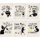 Hoolerry 6 Pcs Funny Black Cat Swedish Kitchen Dishcloths, Reusable Sponge Swedish Cleaning Cloths Washable Dish Cloths Absorbent Christmas Decorative Kitchen Towels Housewarming Gift for Bathroom