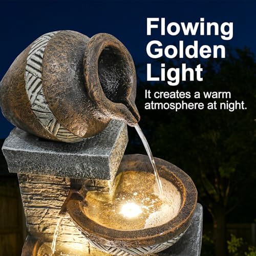 Image of Naturefalls 42.5 inch Tall Outdoor Water Fountain and Waterfalls - Large Garden Fountain with LED Lights, 5-Tier Cascading, Indoor and Outdoor Fountains for Garden, Patio, Deck, Porch, Backyard and Home