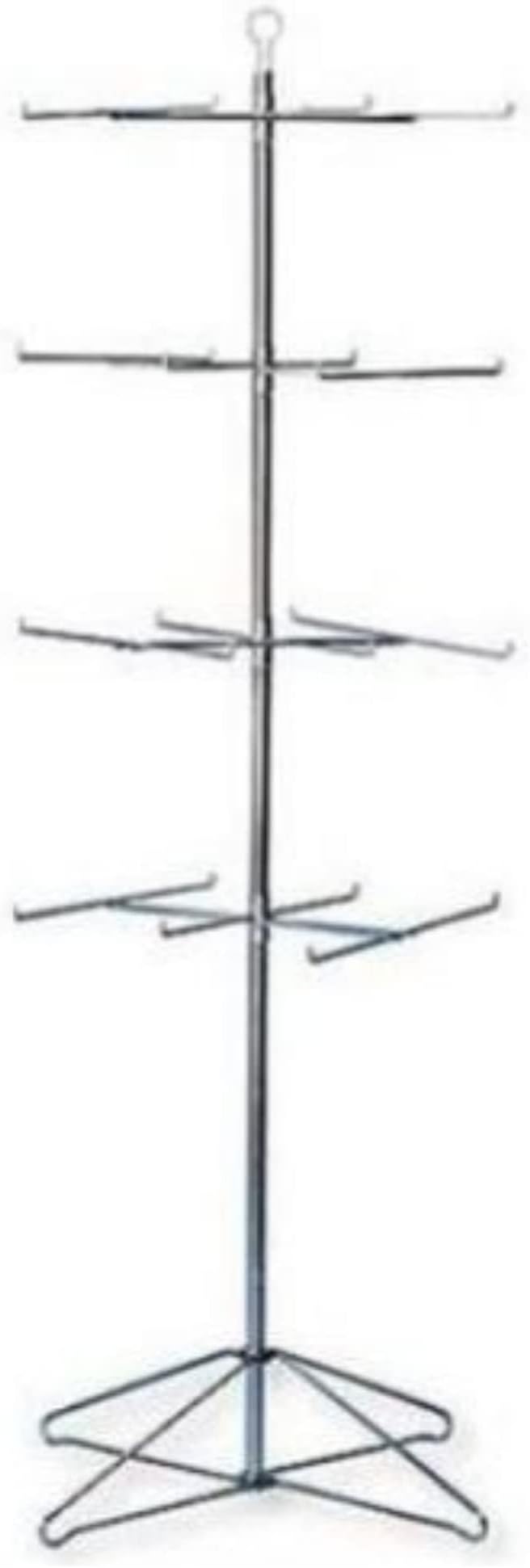 4 Tier Wire Floor Spinner Display Rack in Chrome 63.5 H x 24.5 D with 24 Peg - Ideal for Retail Stores and Merchandising Displays - 4 Rotating Tiers, Easy to Assemble