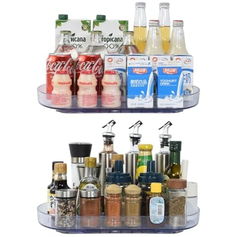2 Pack Lazy Susan Turntable Organizer for Fridge,15.7" x 11" Organizer 360° Rotating Lazy Susan Turntable Rectangular Condiment Organizer for Refrigerator Clear Storage Tray for Kitchen Bathroom Cover