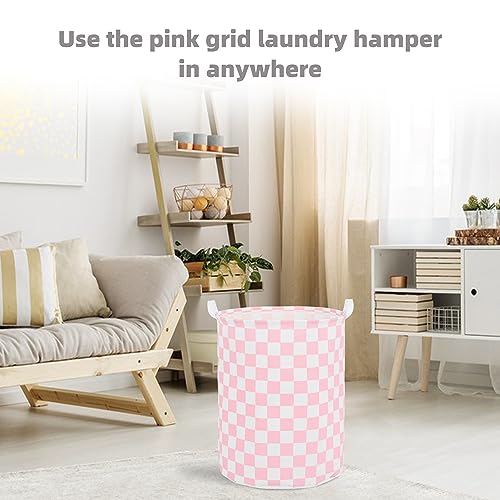 Image of Large Foldable Laundry Basket Organizer Holder portable tall collapsible laundry hamper nusery Storage Basket Bin with Handles (Waterproof Lining, Pink Racing Flag)