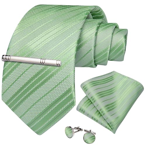 Image of DiBanGu Mens Striped Tie Silk Woven Necktie and Pocket Square Cufflinks Tie Clip Set Wedding Business Formal Gift Tie for Men