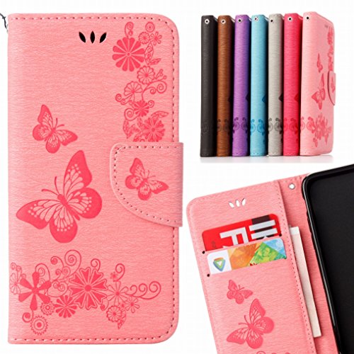 LEMORRY Carcasa para Apple iPhone 6 6s 4.7 Funda Estuches Cuero Flip Billetera Piel Protector Magnética TPU Silicona para iPhone 6 6s (4.7), Mariposa Suerte Rose