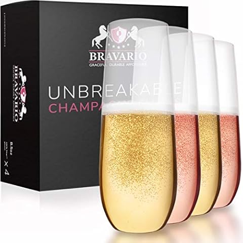Bravario Unbreakable Stemless Plastic Champagne Flutes Cover