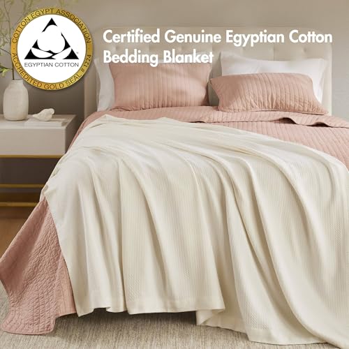 Image of Madison Park 100% Egyptian Cotton Twin Size Bed Blanket for Summer Ivory | Cozy Soft Breathable Durable, Waffle Weave Woven Casual, Lightweight Knit All Season Throw for Bed Couch or Sofa, OEKO TEX