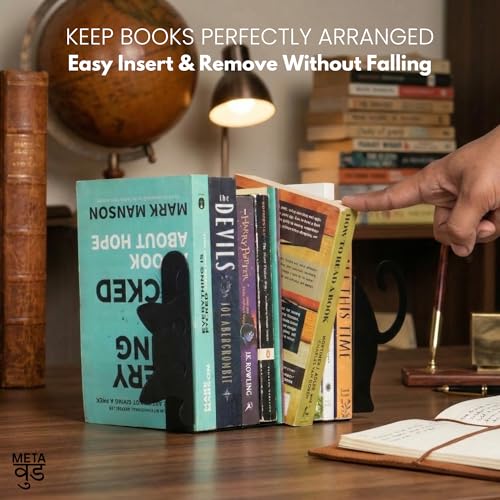 Image of Cute Cat Metal Bookends Set of 2 Heavy Duty Book Ends for Shelves Desk Decorative Bookend Book Organizer Non Slip Book Holder Stand for Office Home Study Room Gifts for Book Lovers