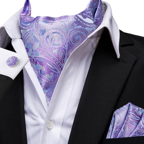 Image of Dubulle Paisley Floral Ascot for Men Self Tie Mens Cravat and Pocket Square Cufflinks Wedding