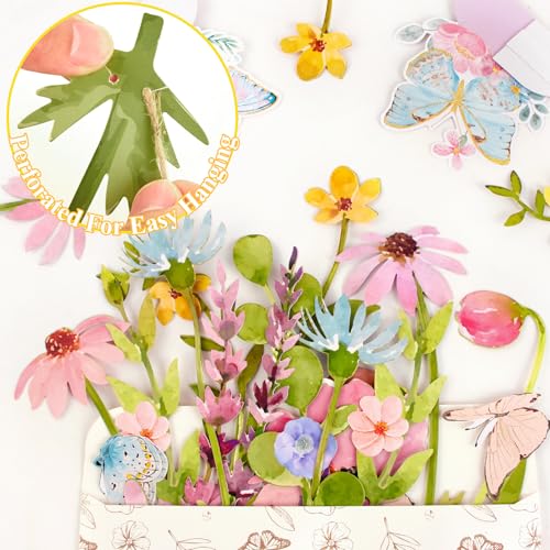 Image of Wildflower Party Decorations Butterfly Flower Banner Flower Leaves Banner Butterfly Garland for Wall Garden Spring Baby Shower Wedding Backdrop Decor
