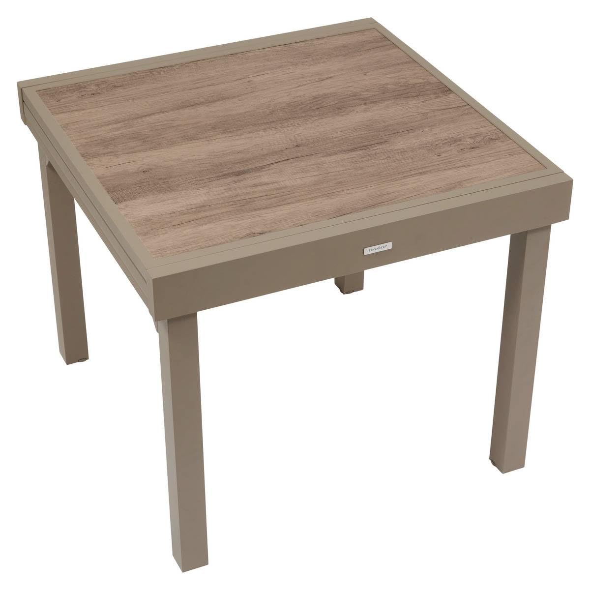 Hespéride - Table de Jardin Extensible Piazza Café - 8 Places - Aluminium Traité Epoxy Antirouille - Plateau Verre Trempé Effet Bois - Meuble d'Extérieur à Rallonge Coulissante