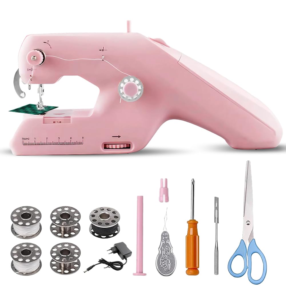 Handnähmaschine, Mini Nähmaschine, Tragbare Handnähmaschine, mit Nähzubehör für Anfänger, Schnell Nähende Elektrische Nähmaschine, DIY Nähmaschines für Kleidung, Stofftiere, Kissen, Vorhänge, Puppen
