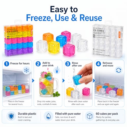 Cubos de hielo reutilizables de plástico multicolor, pack 60 miniatura 5