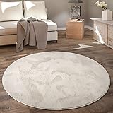 Paco Home Hochflor Teppich Rund Wohnzimmer Kinderzimmer Flauschig Fellteppich Kunstfell Fellimitat Plüsch Bettvorleger Einfarbig, Grösse:Ø 80 cm Rund, Farbe:Creme