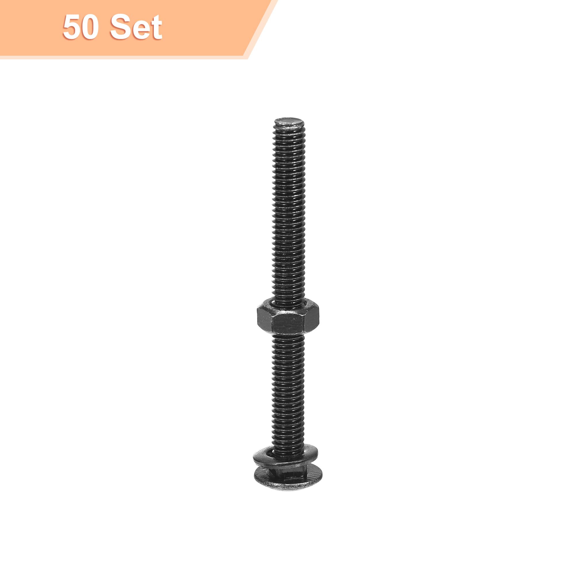 sourcing map Lot de 50 boulons de carrosserie à col carré M6 x 65 mm avec écrous et rondelles, en acier inoxydable 304 à tête ronde, col carré, noir