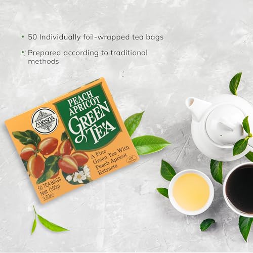 Image of Mlesna Peach Apricot Green Tea 100g | 50 Foil-Wrapped Tea Bags | Pure Ceylon Green Tea | Rich in Antioxidant | Imported from Sri Lanka