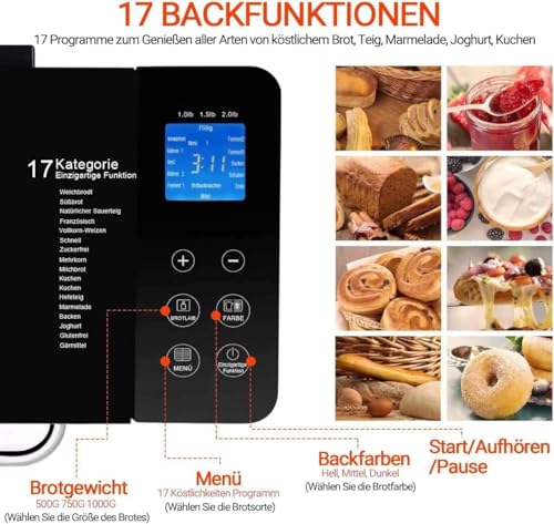 KEEPEEZ 2LB Brotbackautomat, 17-in-1 Quarz Schnellheizer Brotbackautomaten Edelstahl with 2 Paddles, Auto Nut Dispenser, Brotbackmaschine with Keramik-Pfannen, Glutenfrei, 3 Brotgrößen & 3 Backfarben 3 KEEPEEZ 2LB Brotbackautomat, 17-in-1 Quarz Schnellheizer Brotbackautomaten Edelstahl with 2 Paddles, Auto Nut Dispenser, Brotbackmaschine with Keramik-Pfannen, Glutenfrei, 3 Brotgrößen & 3 Backfarben