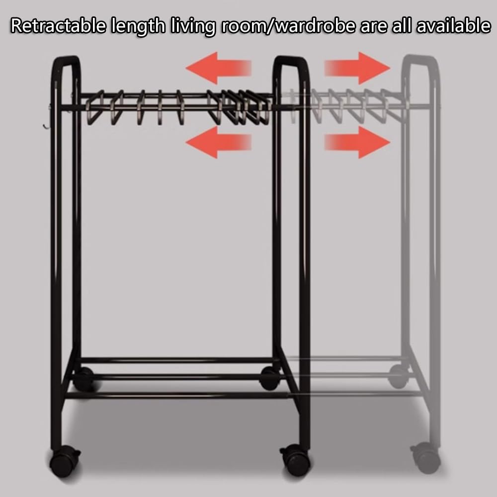 Perchero extraíble para Pantalones, Perchero telescópico con Ruedas, Organizador Ajustable con Ruedas para 24/30 Pantalones, Vaqueros y Faldas - Solución de Almacenamiento para armarios, neg