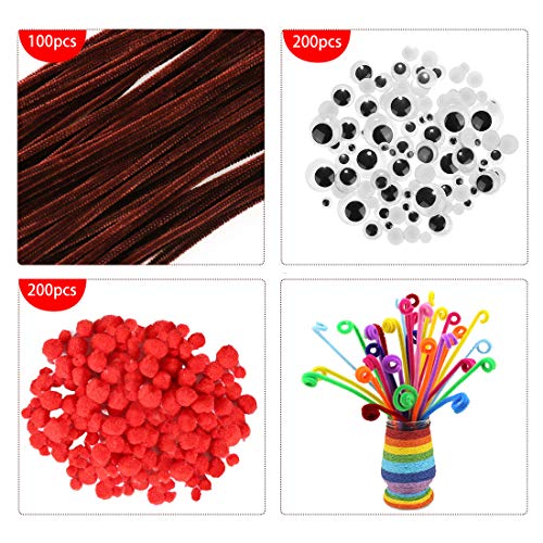 Zaloife Pipe Cleaners Crafts Set, Fil Chenille Enfant, Fils Chenille Loisirs Creatifs, Cure Pipes et Pompoms avec Googly Eyes Sticky Craft Assortiment de Multicolore pour Bricolage - Image 3